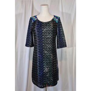 Custo Barcelona Y2K Blue Multicolor Shift Dress Geometric Mermaid Scale Medium